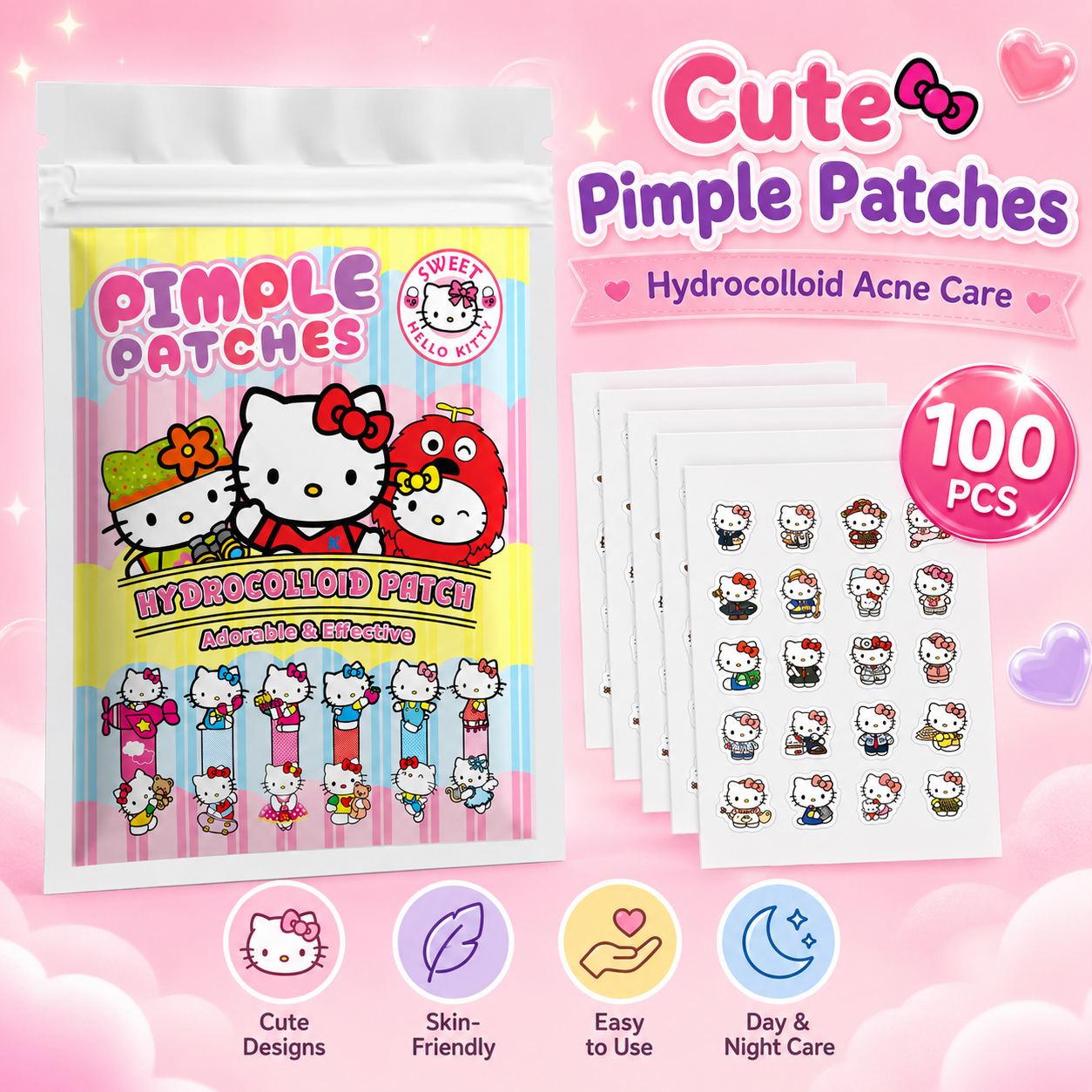Skincare Moisturizer - 100PCS hello kitty Acne patches, facial