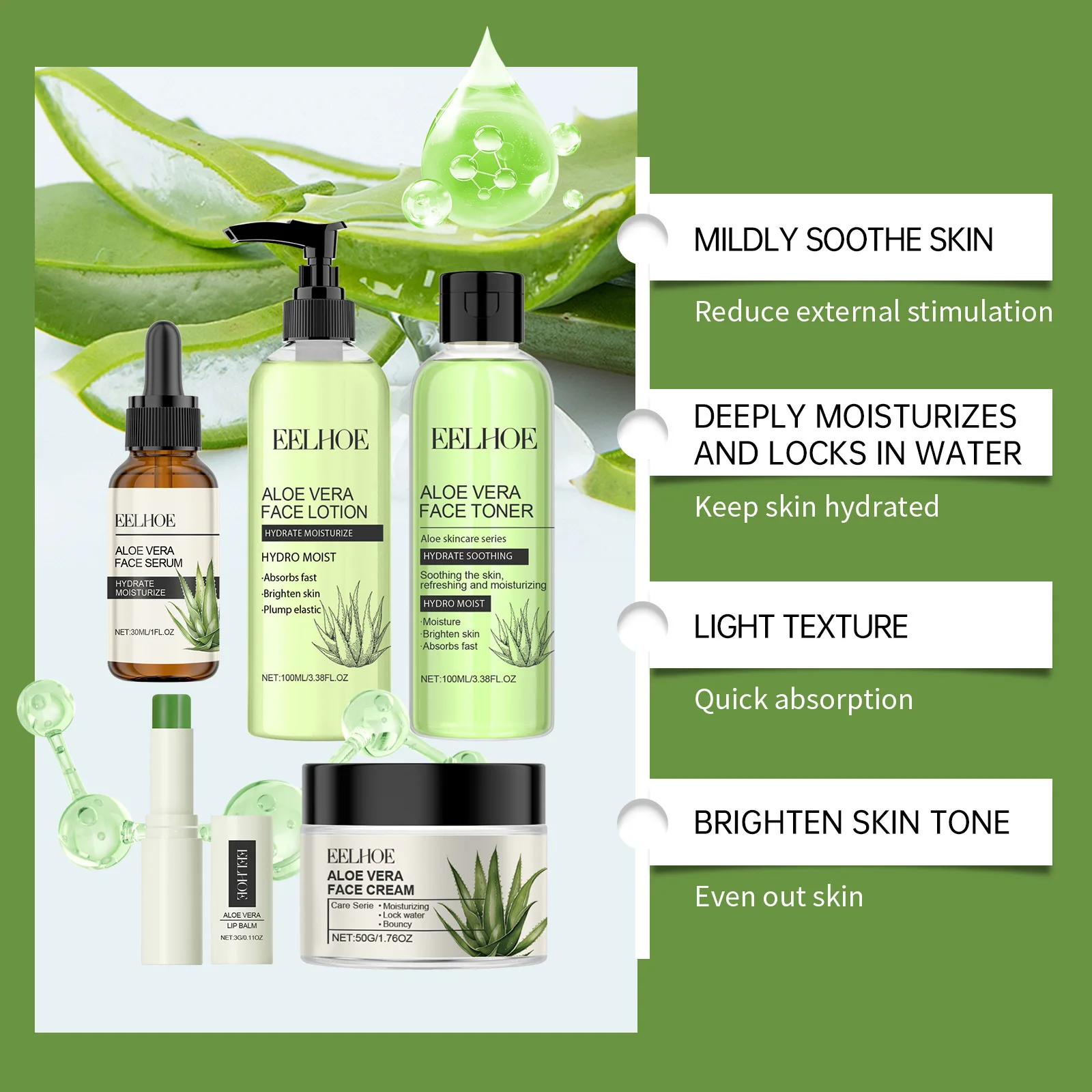 Eelhoe Aloe Vera Skin Care Ser - Skincare Glowing avis et prix