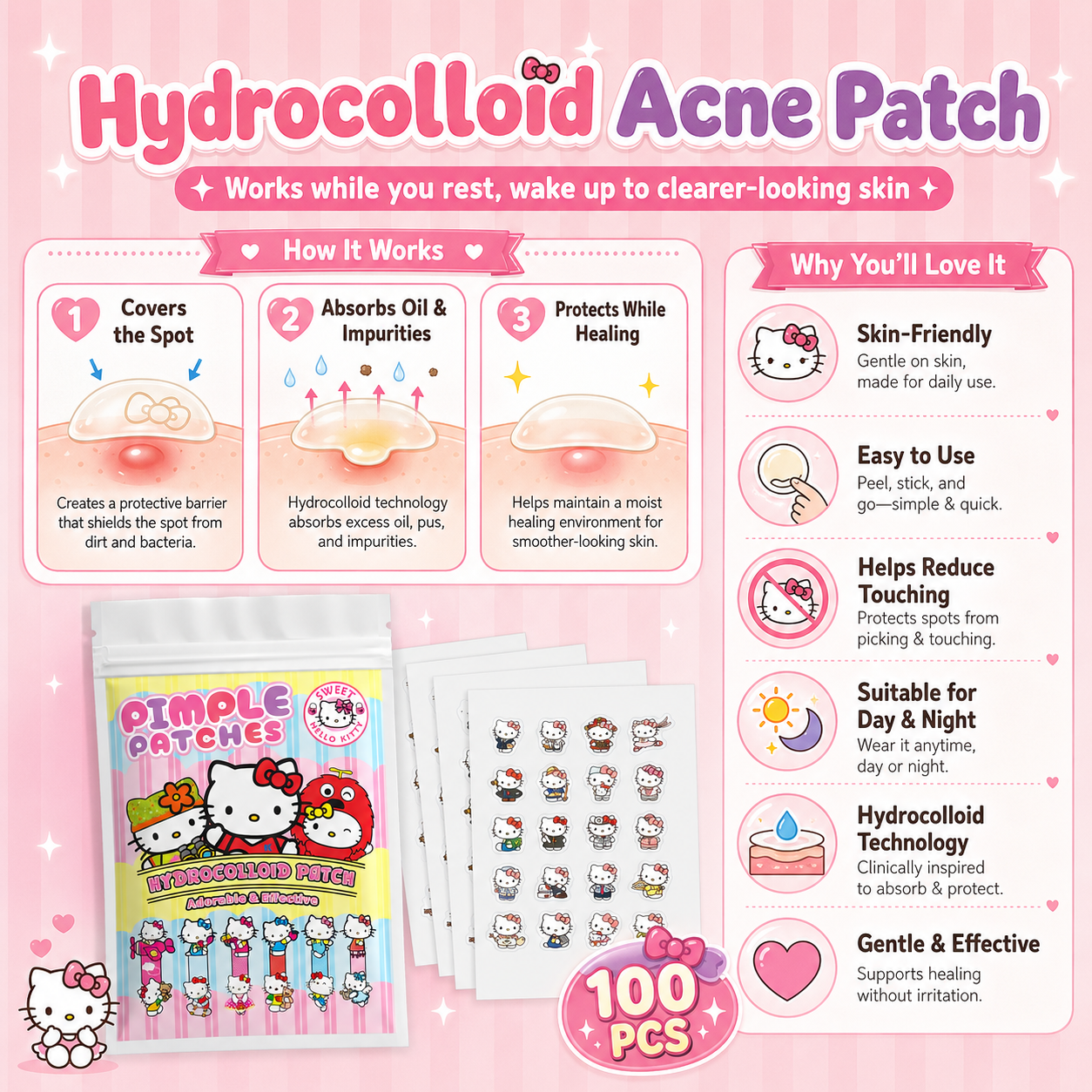 100PCS hello kitty Acne patche - Skincare Moisturizer avis et prix
