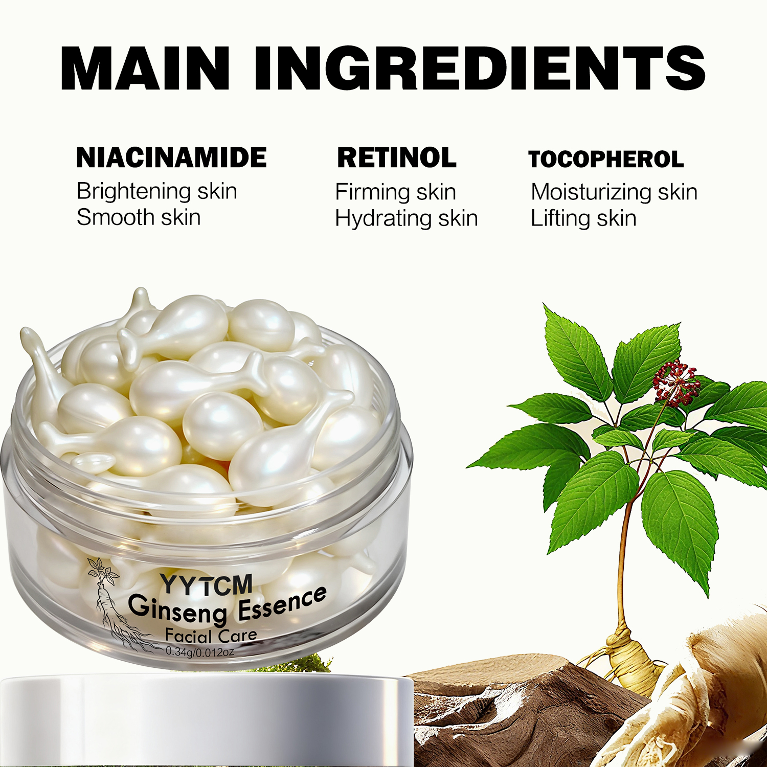 Ginseng Essence Capsules, Mois - Retinol Vitamin A Cream avis et prix