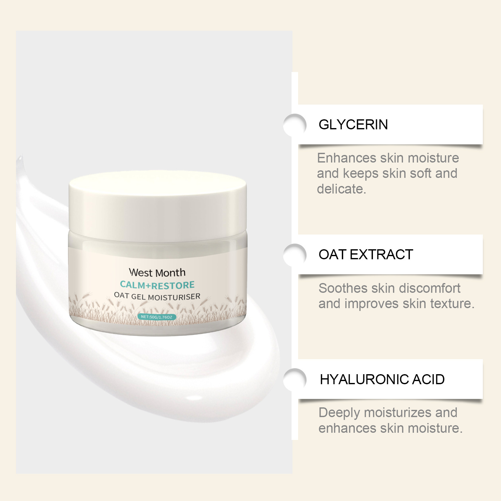 50g Oat Moisturizing Face Crea - Skincare Oat avis et prix